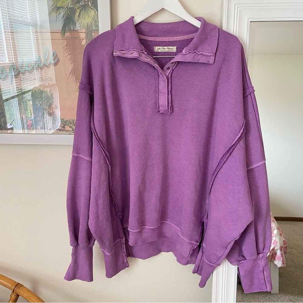 NEW Free People We The Free Camden Henley Pullover Sweatshirt Bubble Tea Large - Picture 5 of 7
